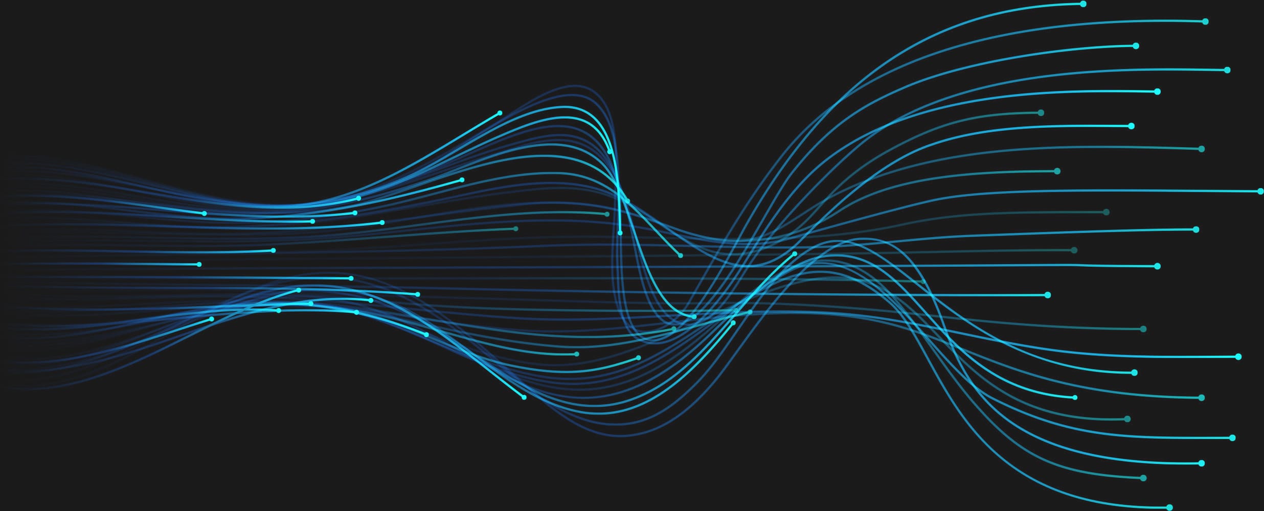 Abstract digital art showing multiple curved blue lines on a dark background, creating a wave-like flow pattern that suggests movement, technology, or data transfer—echoing the dynamic connectivity of Windstream Wholesale Products.